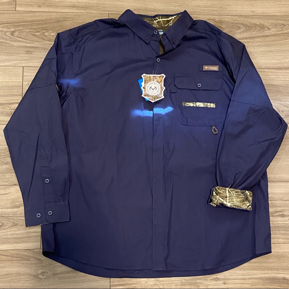 NWT Columbia PHG long sleeve hunting shirt size 3X blue and camouflage